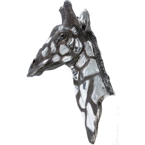 Dappled Giraffe Head Wall Plaque - Resin - L40 x W76 x H23 cm - Silver/Black
