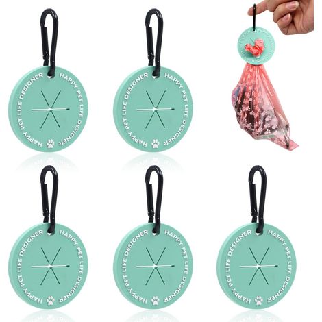 5 Pack Silicone Poop Bag Holders for Leash with Carabiner, Poop Bag, Hands-Free Holder, Poop Carrier for Dog Walking, (Green) Green (1/5)