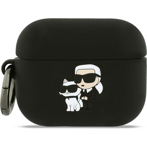 Karl Lagerfeld Silikonhülle mit Karl&Chaupette-Kopf (3D) für AirPods Pro 3, Schwarz (1/4)