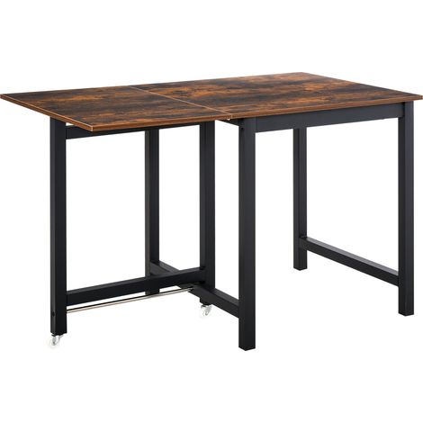 Faltbarer Esstisch, Industrieller Tisch, klappbar, aus Metall und Holz, platzsparend, Braun