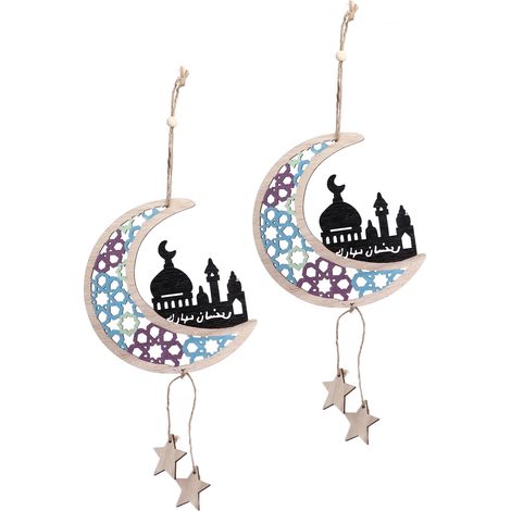 Lot de 2 décorations suspendues en forme de lune pour l'Aïd al-Fitr, ornements et pendentifs artisanaux pour la maison JM00429 (1/5)