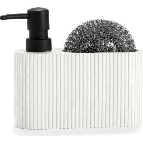 Distributeur liquide vaisselle + porte éponge polyrésine blanc et noir - 16.5x5.5x15cm (1/3)