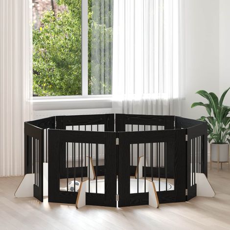 Cancello per cani con supporti 8 pcs Rovere Nero 60 x 60 cm vidaXL