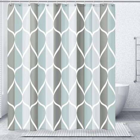 Long rideau de douche géométrique gris, design imperméable et polyester, séchage rapide, ourlet lesté, ensemble de rideaux de douche pour salle de bain, 183 x 198 cm, lavable en machine avec (1/5)