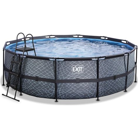 EXIT Stone Pool ø450x122cm mit Sandfilterpumpe und Abdeckung und Wärmepumpe - grau (1/5)