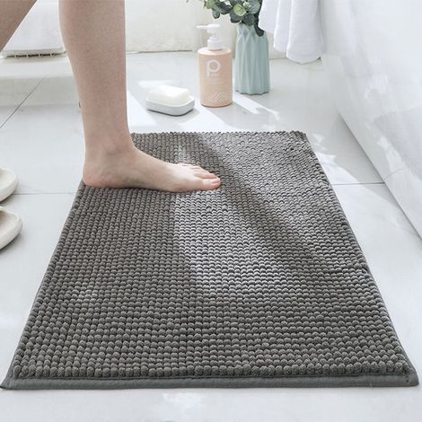 Tapis de salle de bain gris foncé 4060cm chenille ultra doux absorbant lavable en machine adapté aux sols de salle de bain, 1 pièce (1/5)