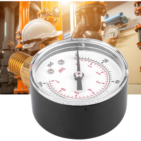 Manometer 50 mm mit 1/4 BSPT Messinggewinde für Kraftstoff, Luft, Öl, Gas, Wasser (0-100 PSI 0-7 bar) (1/5)