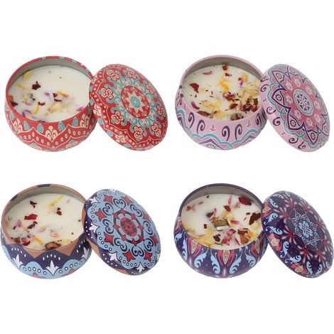4 pièces Bougies Parfumées Fleurs Séchées Longue Durée Aroma, Set Cadeau pour Yoga Méditation, Boîte Bleue (1/5)
