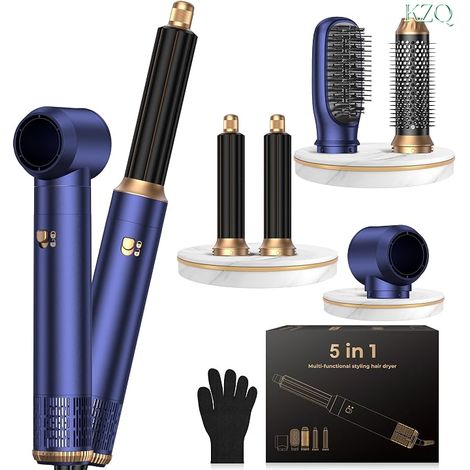 Brosse Sèche-Cheveux 5 en 1, Stylisme Professionnel Ions Négatifs, Lisseur Boucleur Souffleur Détachable, Outils Coiffure Pour Lisser/Boucler/Sécher/Adoucir-KZQ (1/5)