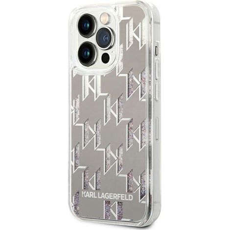 Karl Lagerfeld KLHCP14LLMNMS iPhone 14 Pro 6.1 carcasa rígida plateada/plateada Monograma con purpurina líquida (1/5)