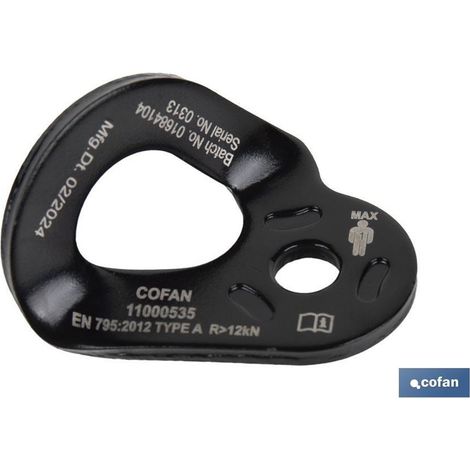 Piastra di ancoraggio conforme alla norma EN 795:2012 tipo A in acciaio (resistenza 23 kN) e fissaggio Ø10,5 mm