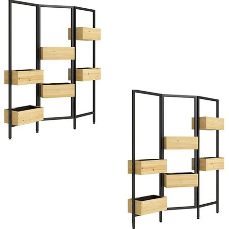 2er-Set blumenkasten mit Sichtschutz, Hochbeet mit Klappbarem Spalier, 6 Pflanzkästen mit Ablauflöchern, Stahl
