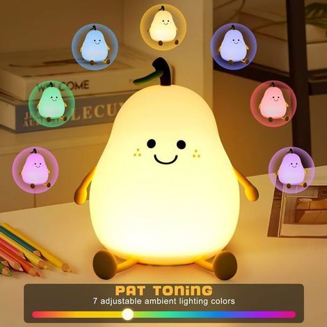 Veilleuse Enfant en Forme de Poire, avec Fonction Minuterie, Rechargeable USB, Lampe pour Enfants en Silicone pour Salon, Chambre (1/5)