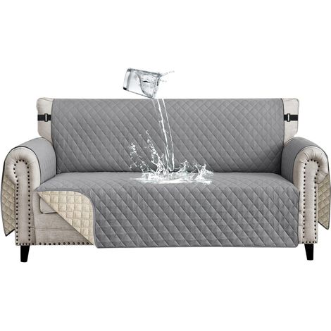 Waterproof 3-Seater Sofa Cover with Armrests Reversible Universal Non-Slip Sofa Protector for Pets Dogs Cats Light Grey