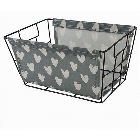 Trade Shop - Eisenkorb mit Stoff- und Herzdruck mit Griffen 30x20x15 cm 10618 -