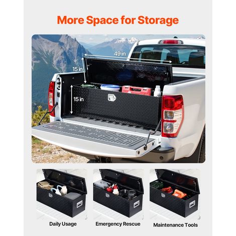 Boîte à outils pour camion en aluminium, 1244,6 x 381 x 381 mm, coffre de benne de pick-up avec poignées latérales et clés de verro… (1/5)