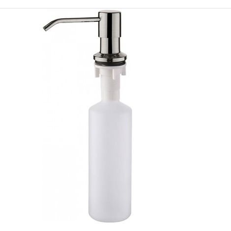 Distributeur de savon encastrable pour plan de travail de cuisine, 350 ml, en acier inoxydable argenté, durable et pratique. (1/4)