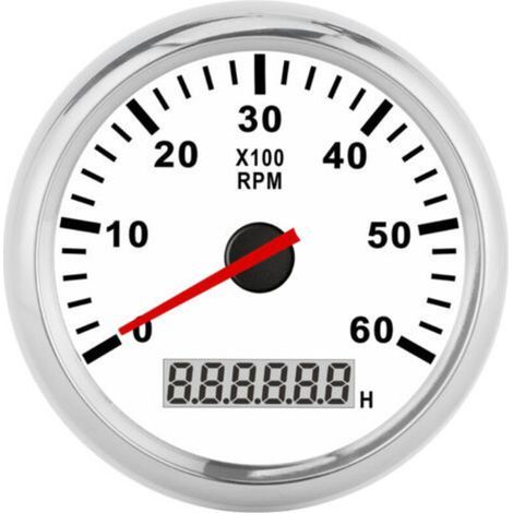 6000 RPM Tachometer, Red Backlit LCD Display, 85mm Diameter, Waterproof, 12/24 Volts, Suitable for Cars, Boats, and Yachts. (1/5)