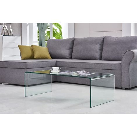 Mesa de centro 100x50x35 cm de vidrio templado transparente, soporte para objetos – MEUBLIV (1/5)