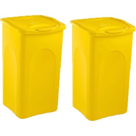 Set 2 Bidoni pattumiere per la Raccolta Differenziata 50 litri giallo Plastica Carta Vetro Indifferenziato metallo organico casa ufficio locale commerciale giardino terrazzo (1/4)