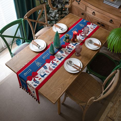 Camino de mesa navideño, mantel de algodón con borlas, ideal para el invierno (35 x 180 cm) (1/5)