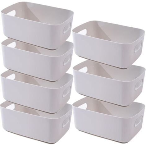 BUNTHAUS Lot de 7 paniers en plastique gris beige, 20.5 x 15 x 7 cm, pour salle de bain, cuisine et rangement maison