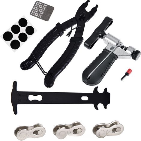 Outil pour chaîne de vélo – pied à coulisse VTT – coupe-chaîne, démontage, pince boucle magique + 3 paires + réparation pneus (1/5)