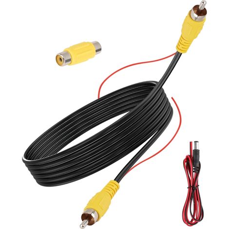 Câble RCA Vidéo Mâle Mâle, Cable Camera de Recul 10M avec Adaptateur RCA Femelle-Femelle et Câble d'Alimentation DC 1.2M, Câble Extension Caméra de Recul pour Voiture, Moniteur, Caméra de Surveillance