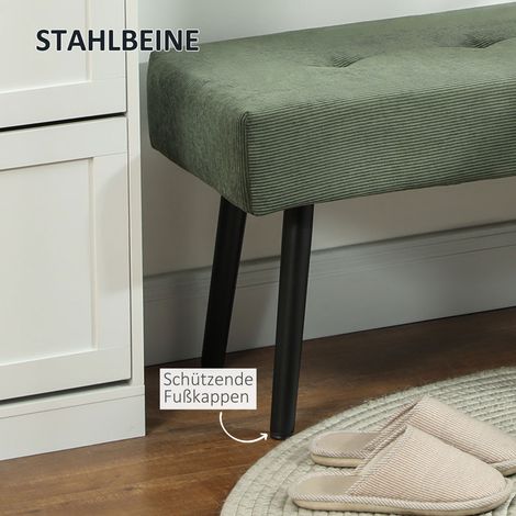 Banquette rembourrée en velours côtelé vert, banc à chaussures 100x36x45 cm avec pieds métalliques (1/5)