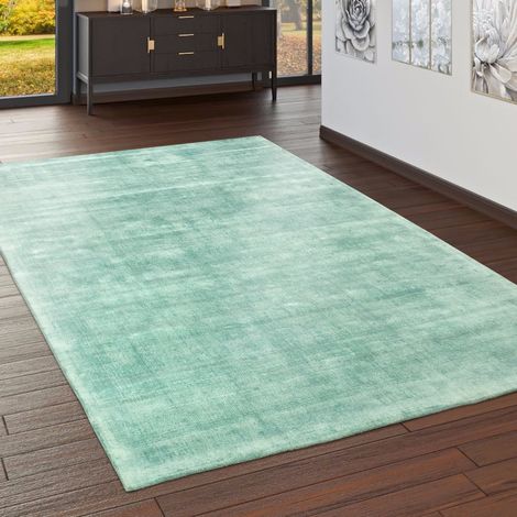 Paco Home Teppich Handgefertigt Hochwertig 100 % Viskose Vintage Trend Farbe Pastell Grün 80x150 cm