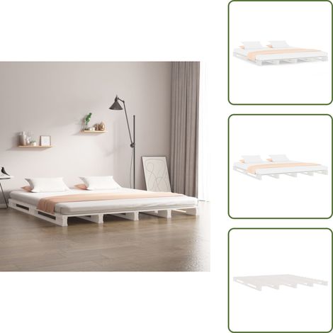 The Living Store Lit de palette sans matelas blanc 140x190 cm bois massif - Lit en bois (1/5)