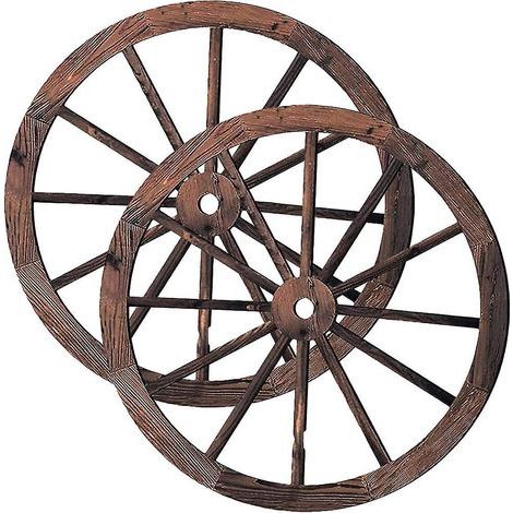 Lot de 2 roues de chariot décoratives en bois, style vintage, pour bar ou garage. (1/2)