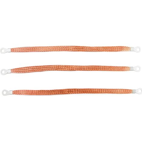 Copper Ground Strap, 11-3/8" Universal Flat Braided Automotive Heavy Duty Engine Bare Copper Grounding Strap, Terminal Lugs 6-8 (1/5)