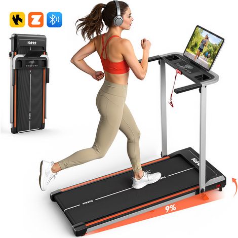 Tapis de course pliable pour domicile avec inclinaison, moteur 2,5 HP, vitesse 1–12 km/h, fonctionnement silencieux, Bluetooth compatible applications, surface de course 38x100 cm, supporte jusqu’à 12