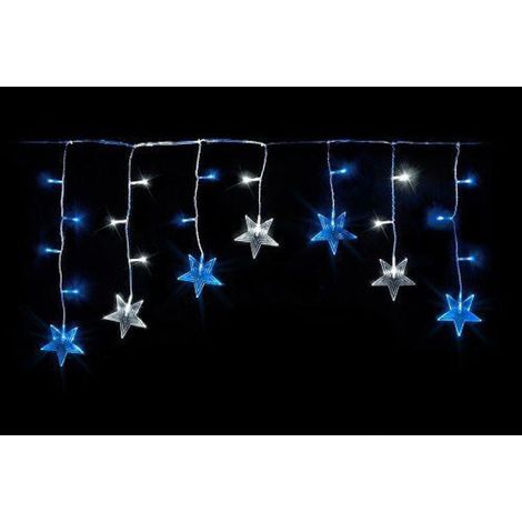 Cortina de luces LED azules y blancas con forma de estrella, 28 LED, alimentación eléctrica, resistente a la intemperie (IP44), longitud 1,05 m. (1/3)