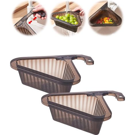 Panier d égouttage triangulaire avec crépine pour évier pinces rétractables noir (1/5)