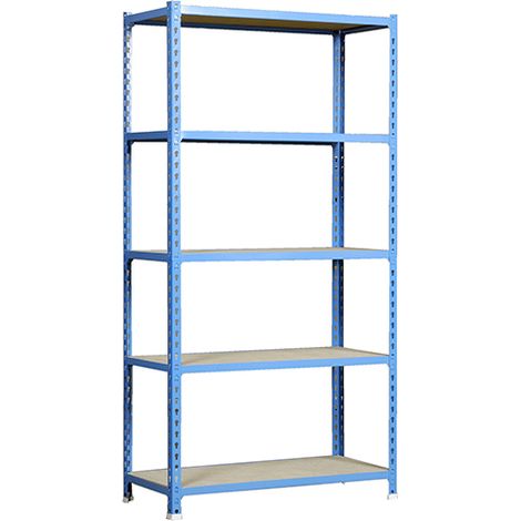 SimonRack Scaffale Portaoggetti, 2000x1100x300 mm, 5 Ripiani in Legno, Portata 200 kg per Ripiano, Scaffale da Garage, Blu/Legno – Maderclick (1/3)