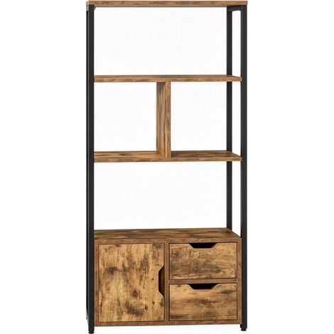 Libreria alta in legno e metallo nero con vani chiusi (1/5)