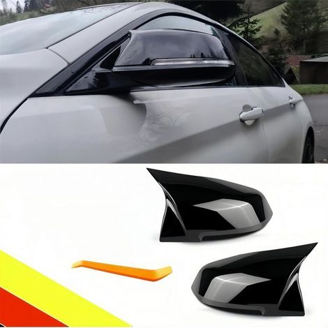 Coque de rétroviseur compatible avec BMW Série 1 F20 F21/Série 2 F22 F23 F87/Série 3 F30 F31 F34/Série 4 F32 F33 F36/i3 I01/X1 E84, adaptée au tuning (noir brillant) (1/4)