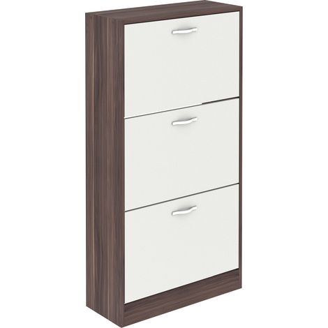3 Drawer Shoe Cabinet Hallway Storage Cupboard Stand, Walnut-&-White (1/5)