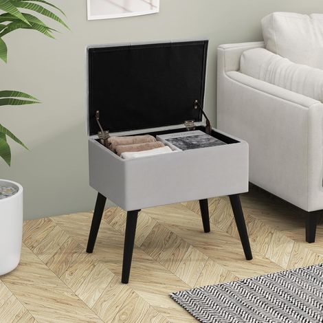 Velvet Storage Ottoman Flip Top Stool w/ Solid Wood Legs High Stability & Large Capacity (1/5)