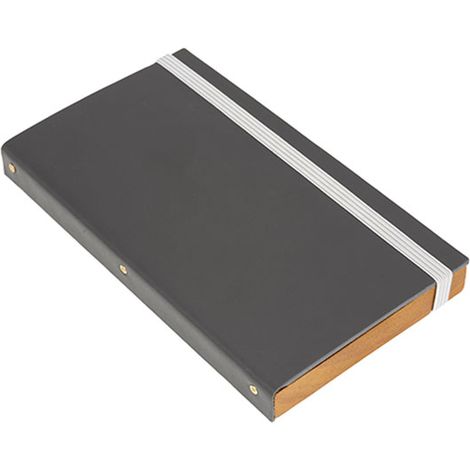 Porte addition LUXE avec socle en bois massif - Couverture cuir et fermeture élastique - Couleur Gris - Securit (1/2)