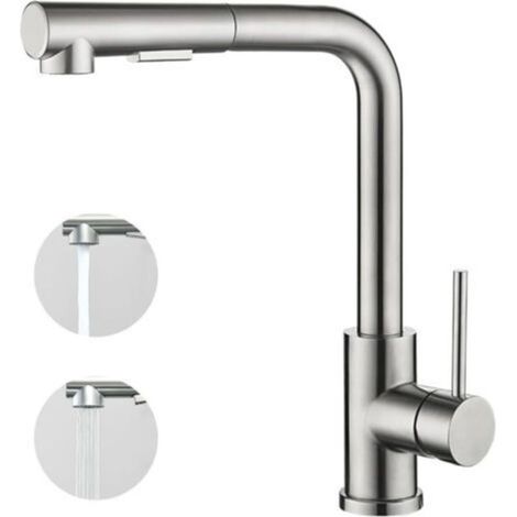 Robinet mitigeur de cuisine avec douchette extractible, poignée unique, pivotant à 360°, 2 modes de pulvérisation, robinet d'évier de cuisine, brossé