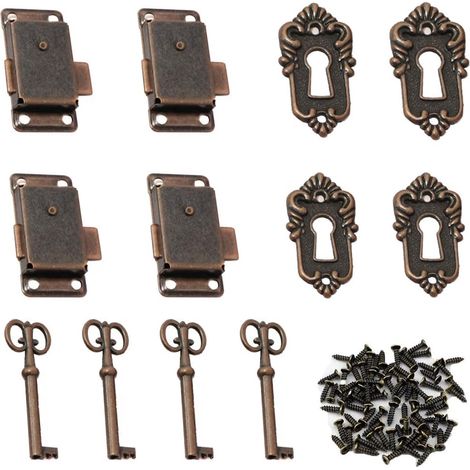 Lot de 4 serrures de tiroir vintage, vintage montage de serrure, serrure de placard antique, meubles, convient pour armoires, boîtes à bijoux, cosmétiques, meubles, portes, tiroirs.
