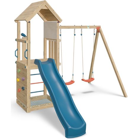 Trigano Spielturm Holz "SMART XPLORER 2", mit 2 Schaukelsitzen, Sandkasten mit Netz, Plattform mit Rutsche, Kletterwand und Fernglas (1/4)