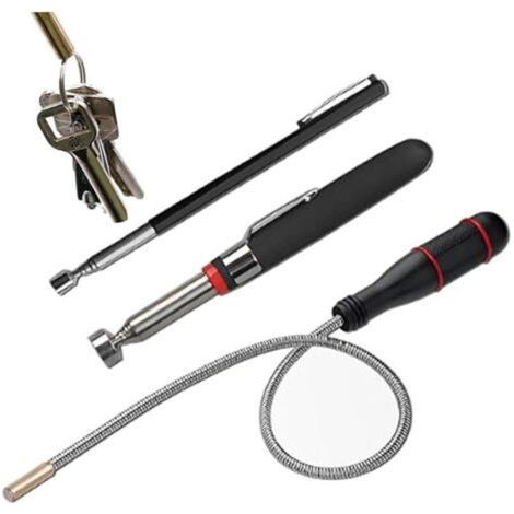 Outil de ramassage magnétique 3PCS, outil de ramassage magnétique télescopique, bâton d'aimant à ressort flexible pour trouver un écrou métallique, boulons, vis (1/3)
