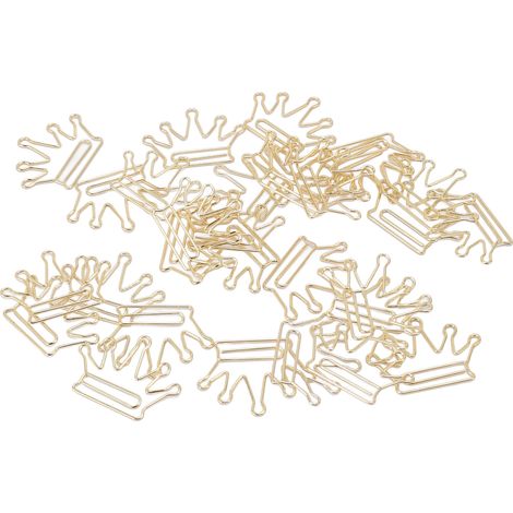 Lot de 100 trombones décoratifs en fer doré en forme de couronne, avec boîte, pour livres, cahiers et porte-documents. (1/5)