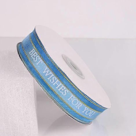 Rubans imprimés colorés - 45 m x 2,5 cm, bleus, pour bouquets cadeaux (1/4)