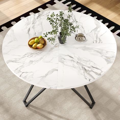 Mesa de comedor redonda 100x100x76 cm negro en MDF con patas metálicas y pies regulables (1/5)