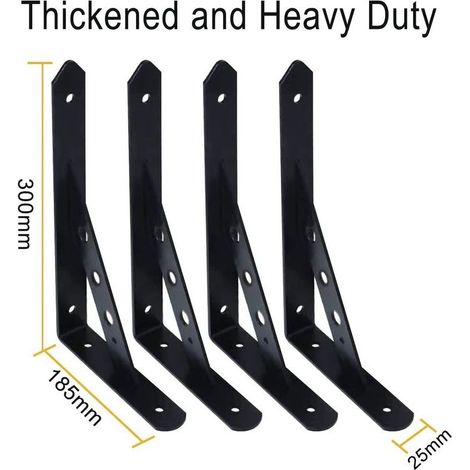 4 Packs equerre etagere murale,300mm equerre metal charge lourde,Noir support etagere murale de Triangulaires,equerre fixation murale de 90 Degrés,équerre étagère Industrielle Pour Cuis (1/5)